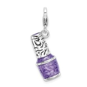 925 Silver 3-D Enameled Purple Nail Polish Bottle Bracelet Charm Lobster Clasp